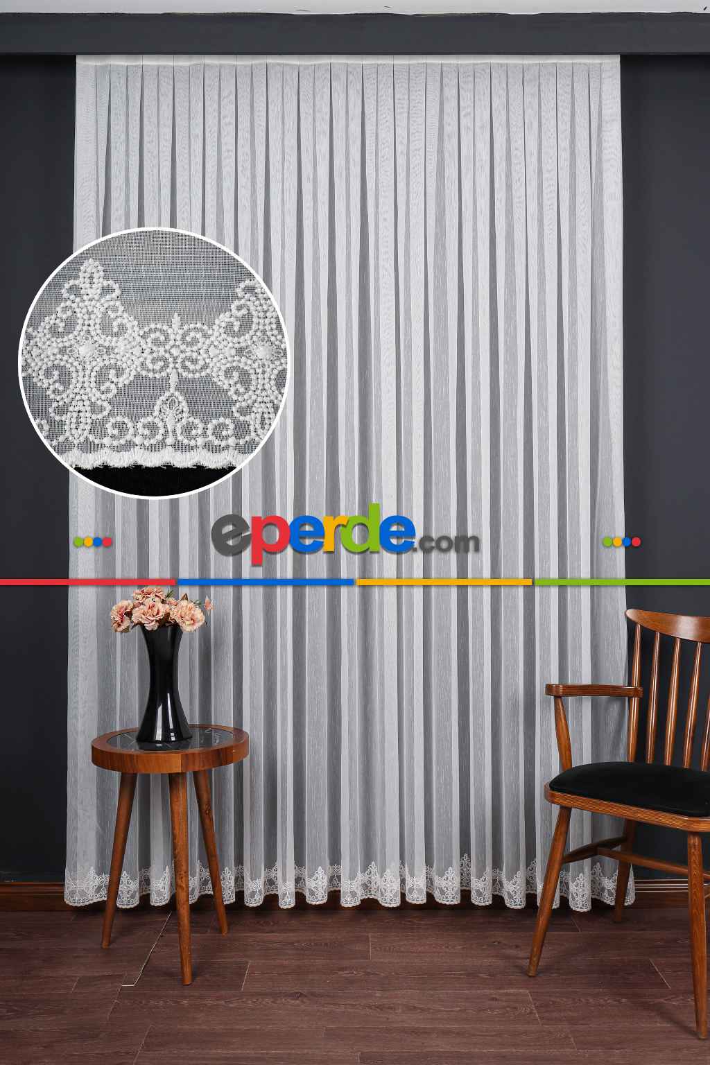 Etek Ucu Nakış İşlemeli Tül Perde