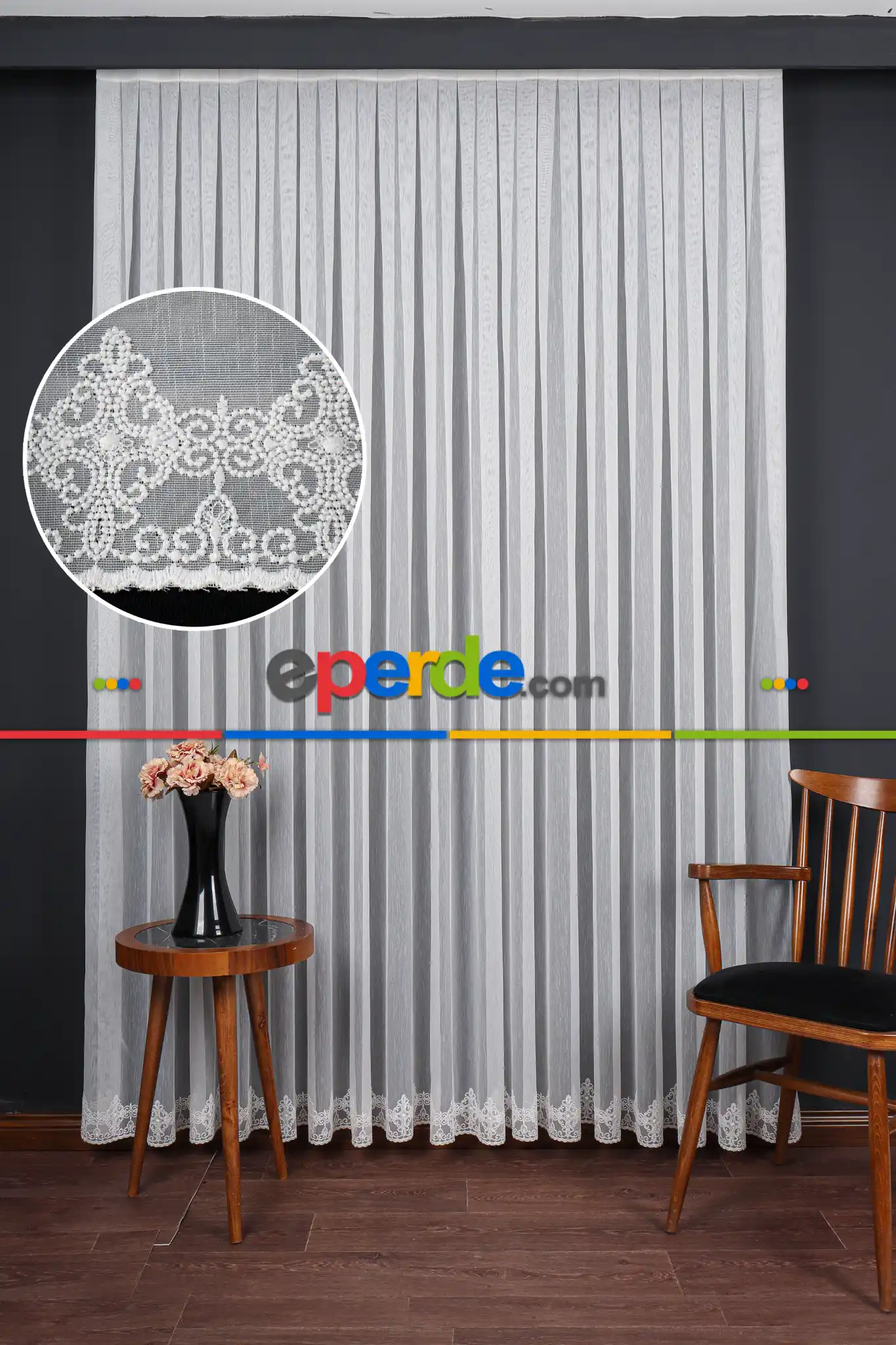 Etek Ucu Nakış İşlemeli Tül Perde