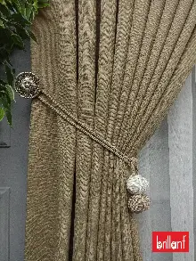 Yatak Odası - Brillant Keten Açık Bej Renk Düz Fon Perde - Bej