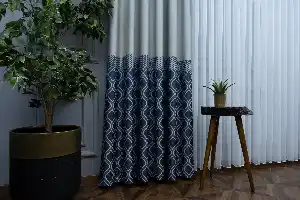 Salon Fon Perde - Modern Pano Fon Perde Bantlı Çift Renk - 504- Lacivert