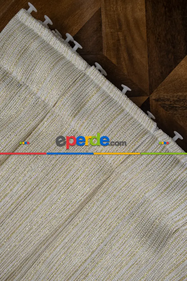 Altın Çizgili Düz Fantezi Tül Perde