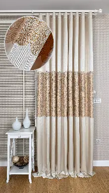 Krem Altın Fon Perde, Damask Desenli