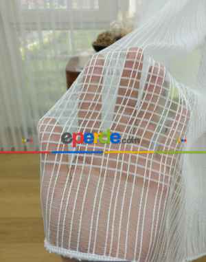 Çizgili Beyaz Tül Perde- Ekru - Kurşunlu Tül