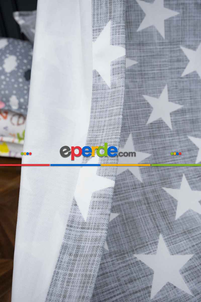 Kız ve Erkek Çocuk Odası Fon Perde - Gri Beyaz