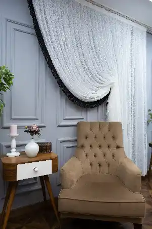 Kruvaze Model Örme Tül - Opsiyonel Saçaklı- Ekru
