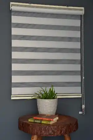 Halim Perdesan Bl-101 Açık Gri Renk Etekli Veya Eteksiz Karartma Zebra Stor Perde