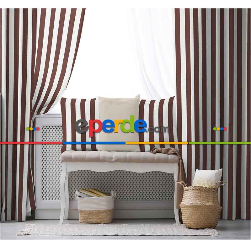 Çizgili Fon Perde Evim1622-3 Kumaşı Kalındır Duck Bezi Değildir