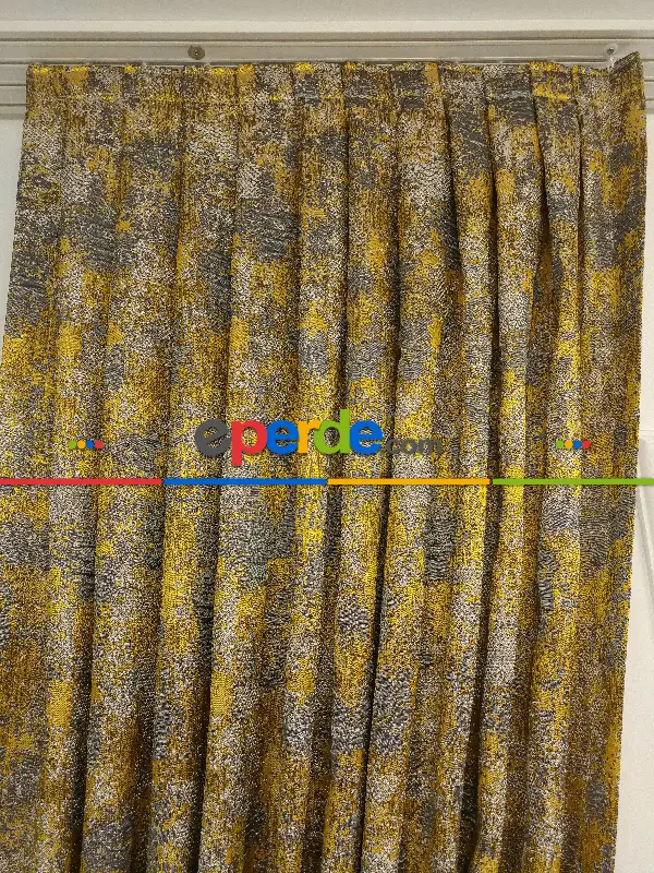 Patine Desenli Jakar Desenli Fon Perde- Gri Sarı