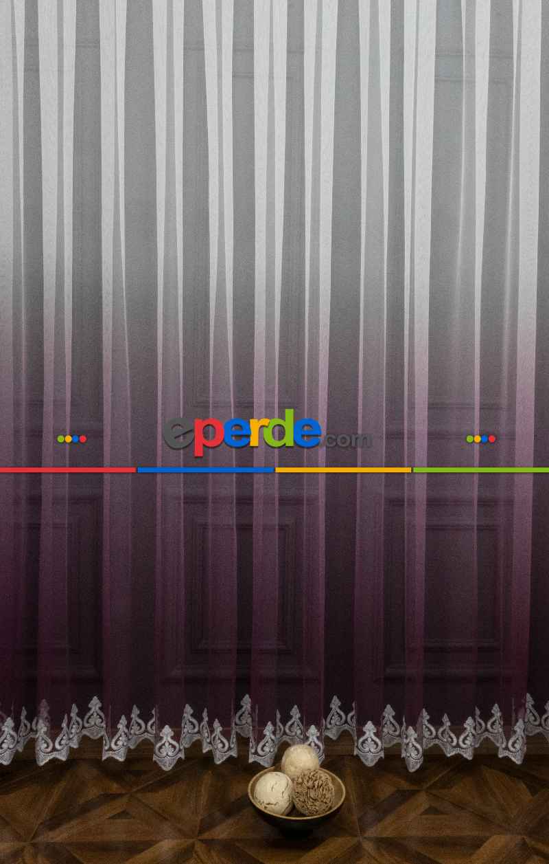 Mürdüm Tül Yarım Renkli Degrade Tül Renkli Tül