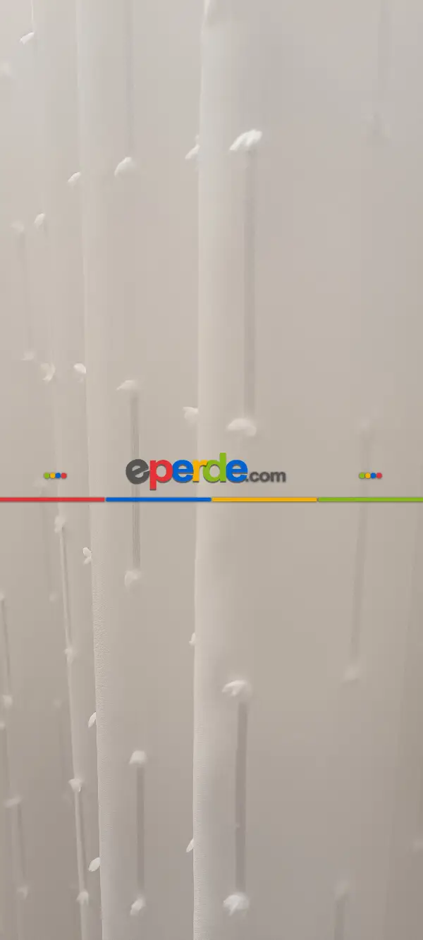 Salon - Yeni Nesil Ponpon Saçak Detaylı Tül Perdeler Ekru Renk