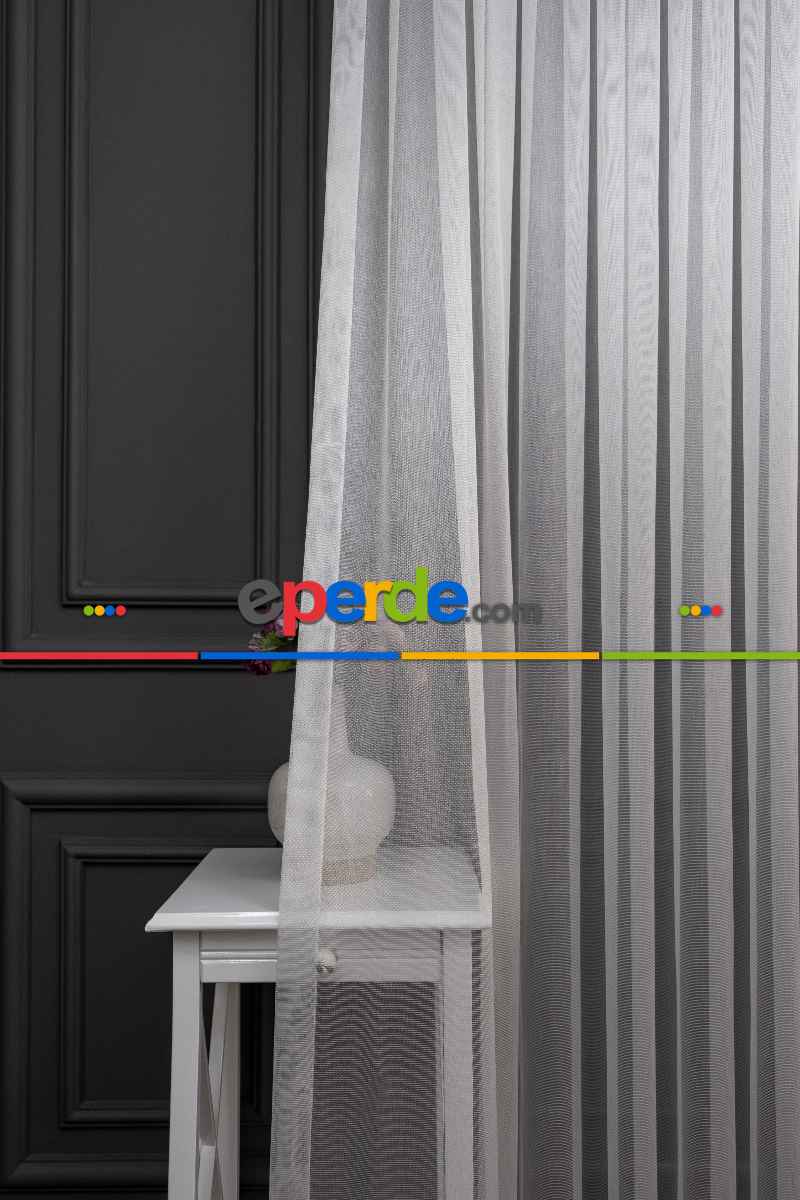 Salon - Ekru Döner Zırh Dökümlü Tül - İtinalı Dikiş - Yalancı Fon Ve Kruvaze Model Seçeneği - Kurşunlu Tül