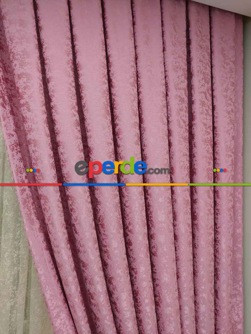 Pembe Duz Jakar Fon Perde (180)- Gül Pembe