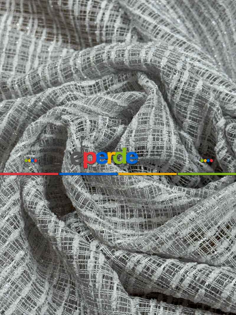 Simli Özel İplik Doğal Dokulu Düz Tül Perde - Özel Dokuma Ağır Gramajlı Premium