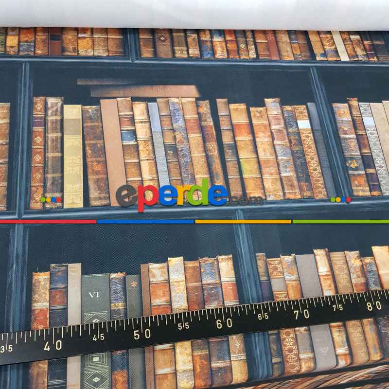Genç Odası - Kitaplık Desenli Fon Perde Evm1077 Kumaşı Kalındır Duck Bezi Değildir- Kahverengi