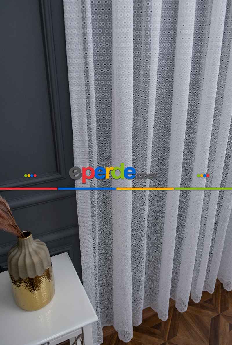 Taç Tül Perde - Dantella Tül Perde - Ütü İstemeyen Tül - Örme Delikli Tül - Spor Desenli Tül