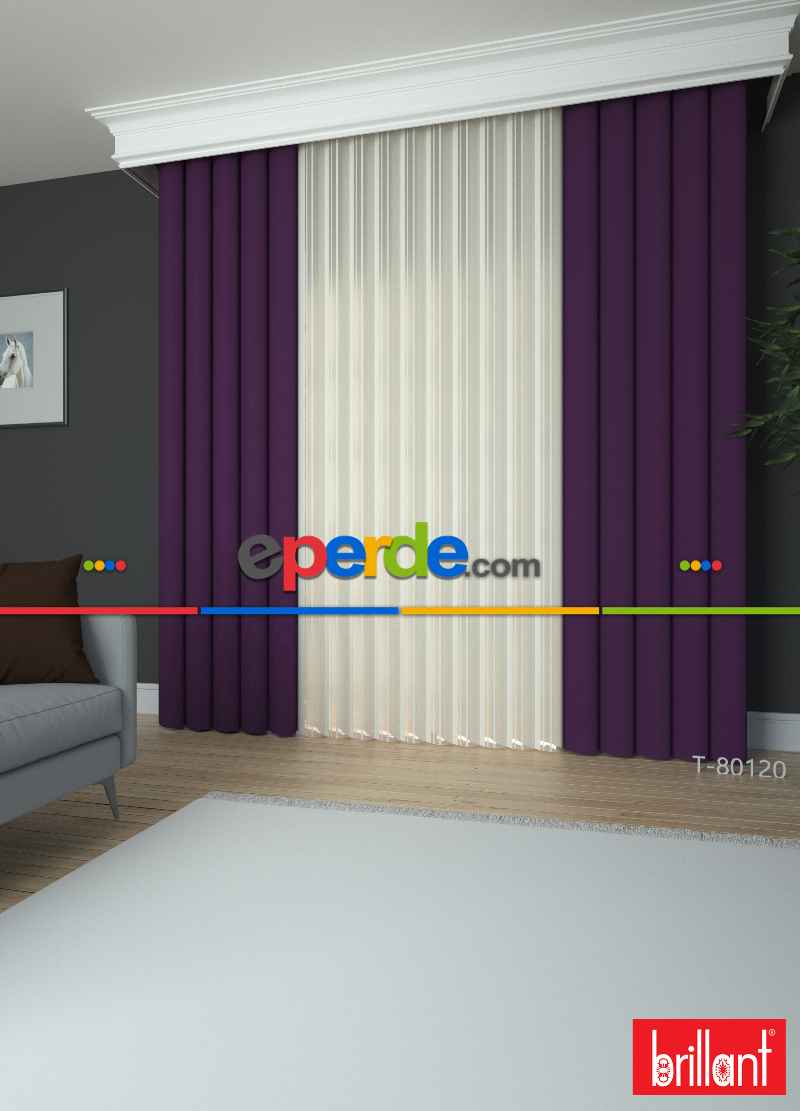 Brillant Akıllı Tül Perde Koyu Mor Renkli Tül Dikey Zebra Perde Düz 1. Kalite