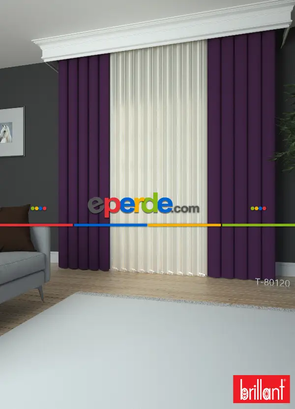 Brillant Akıllı Tül Perde Koyu Mor Renkli Tül Dikey Zebra Perde Düz 1. Kalite