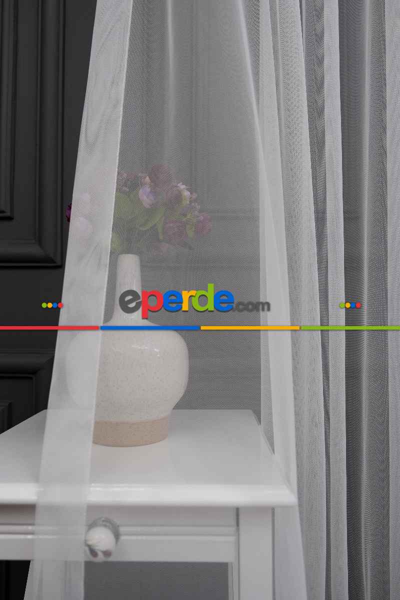 Grek Düz Tül Ekru Renk - İtinalı Dikiş - S Pile - Kurşunlu Tül