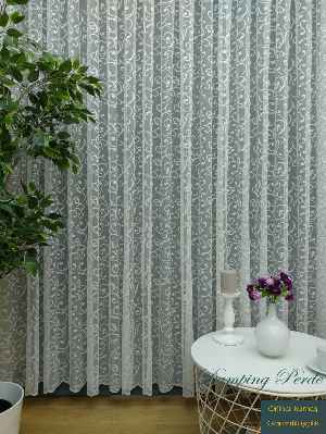 Şal Desen Fransız Dantel Tül Perde & Kruvaze Perde- Ekru