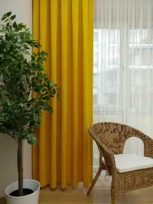 Yatak Odası - Koyu Sarı Düz Fon Perde - Sarı 814