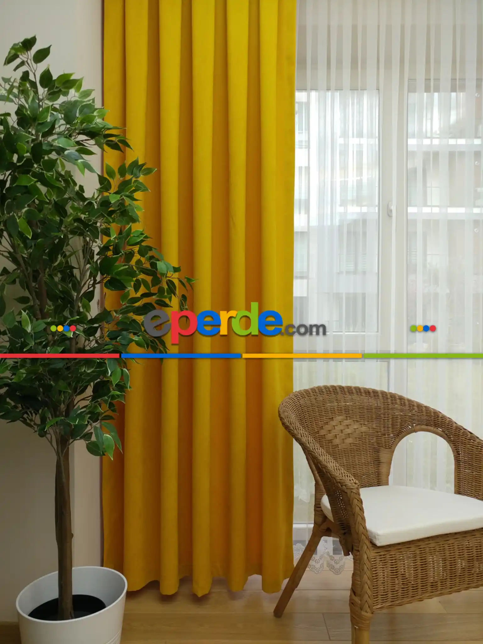 Bebek Odası - Koyu Sarı Düz Fon Perde - Sarı 814