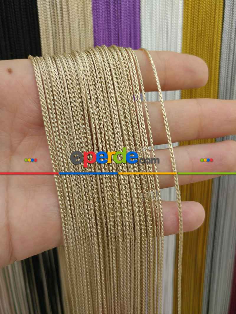 Mutfak İp Perde - Bej Rengi İp Perde İnce Zincir Serisi- Bej