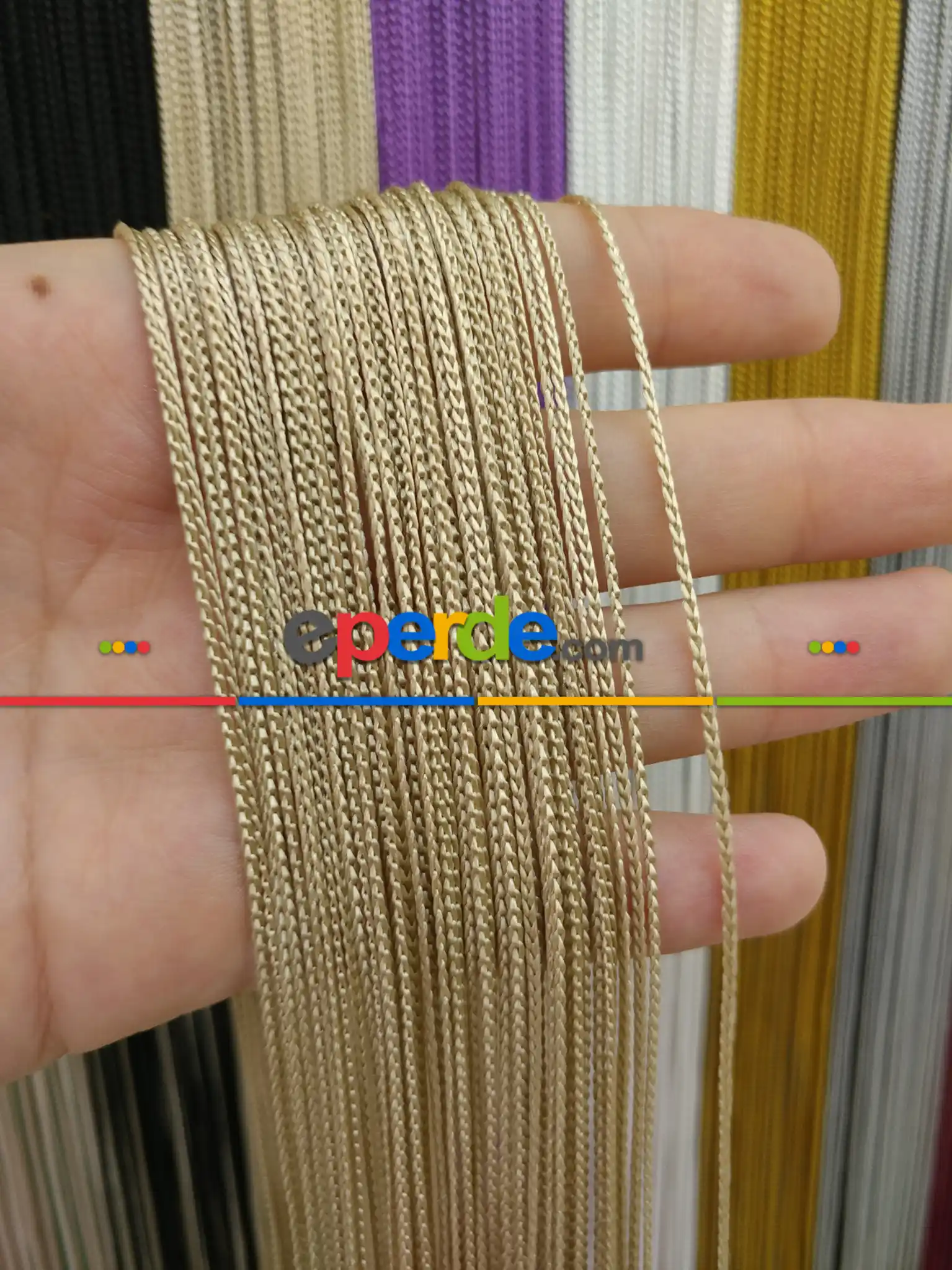 Bej Rengi İp Perde İnce Zincir Serisi- Bej