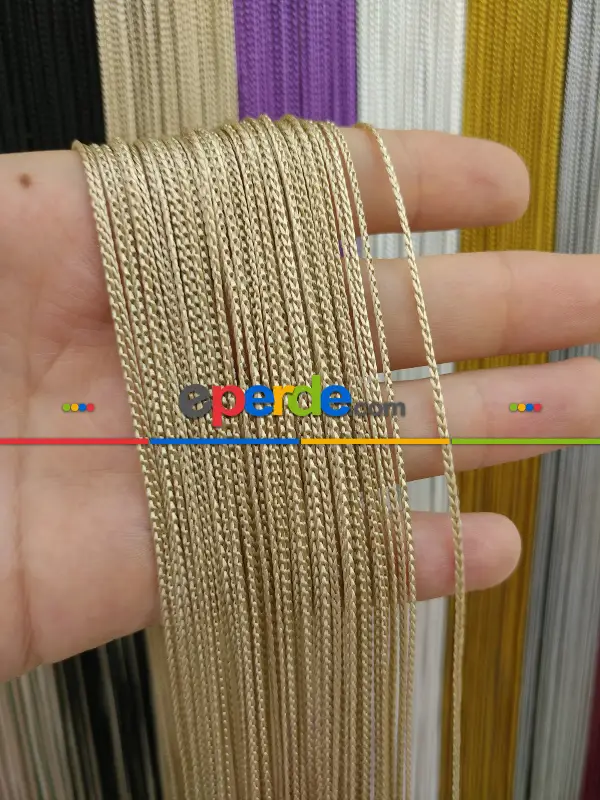 Bej Rengi İp Perde İnce Zincir Serisi- Bej