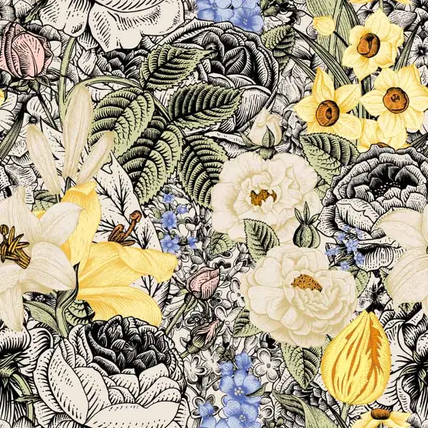 Çiçek Desenli Fon Perde Evm1092 Kumaşı Kalındır Duck Bezi Değildir- Sarı-Beyaz- Çok Renkli 3