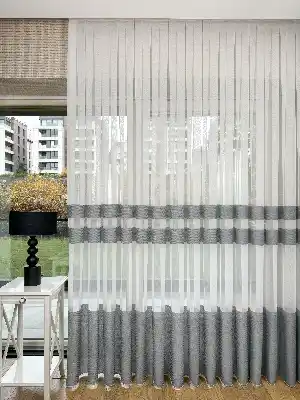 Bambu Gri Enine Bantlı Tül Perde - Premium Seri Kurşunlu Tül