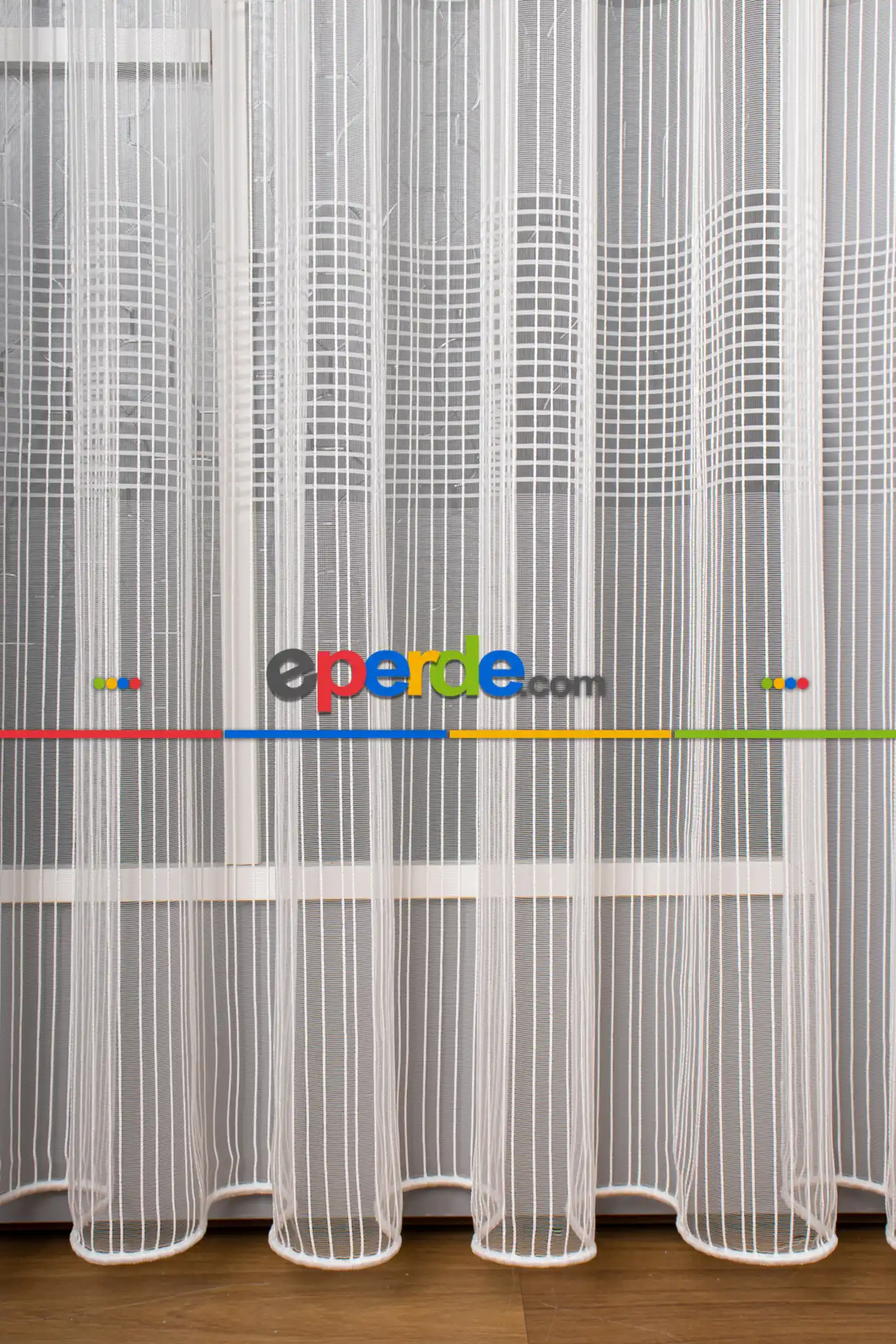 Mutfak - Zincir Çizgili Tül Perde - Ekru