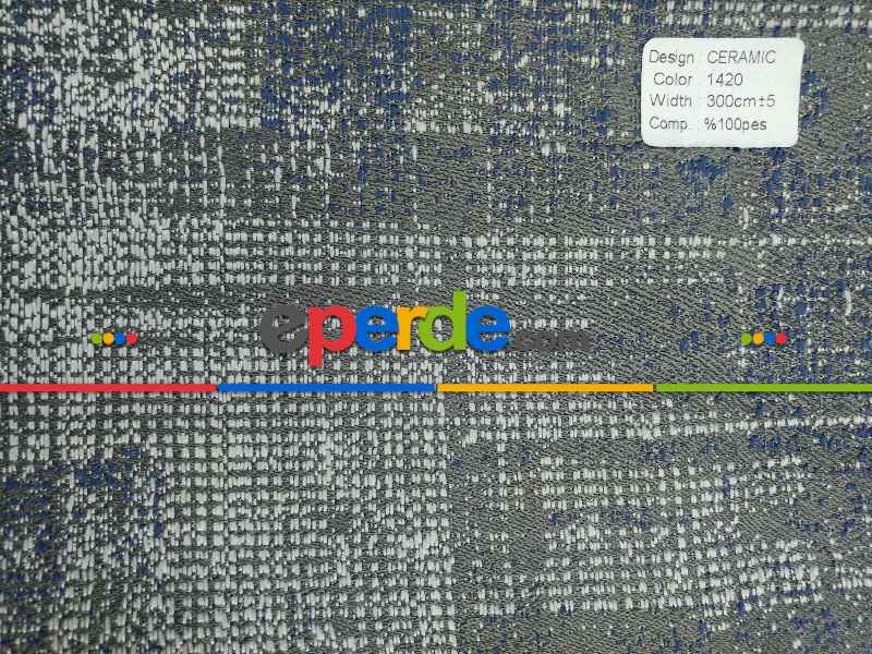 Jakar Desenli Fon Perde- Lacivert-bej