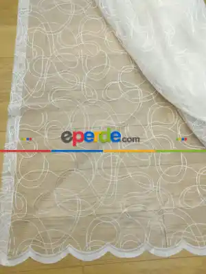Spor Desen Fransız Dantel Tül Perde ( Hazır Ölçü 1/2.5 Normal Pile )- Ekru 200cm X 195cm 