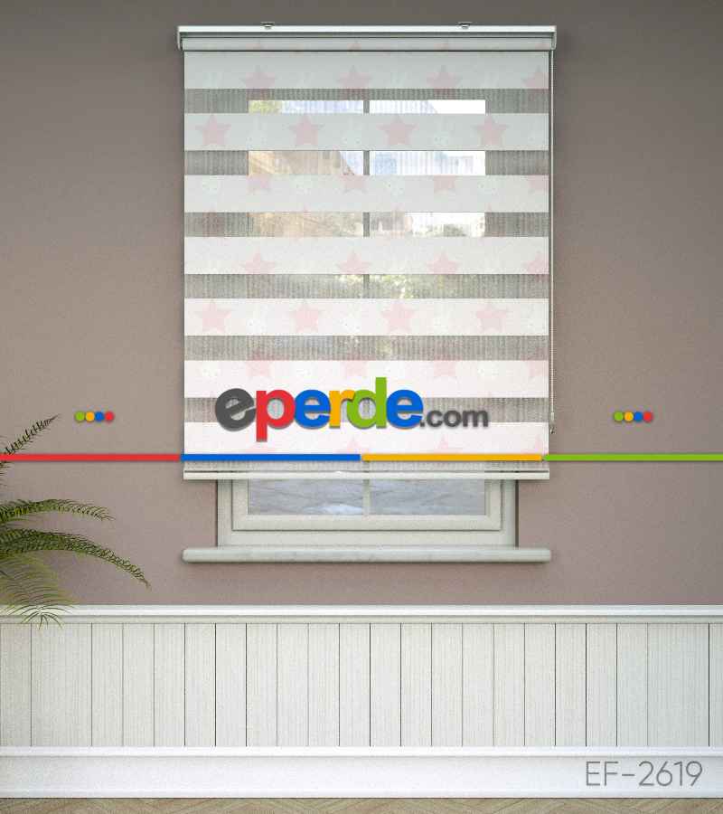 Yıldız Desenli Baskılı Zebra Perde- Çok Renkli