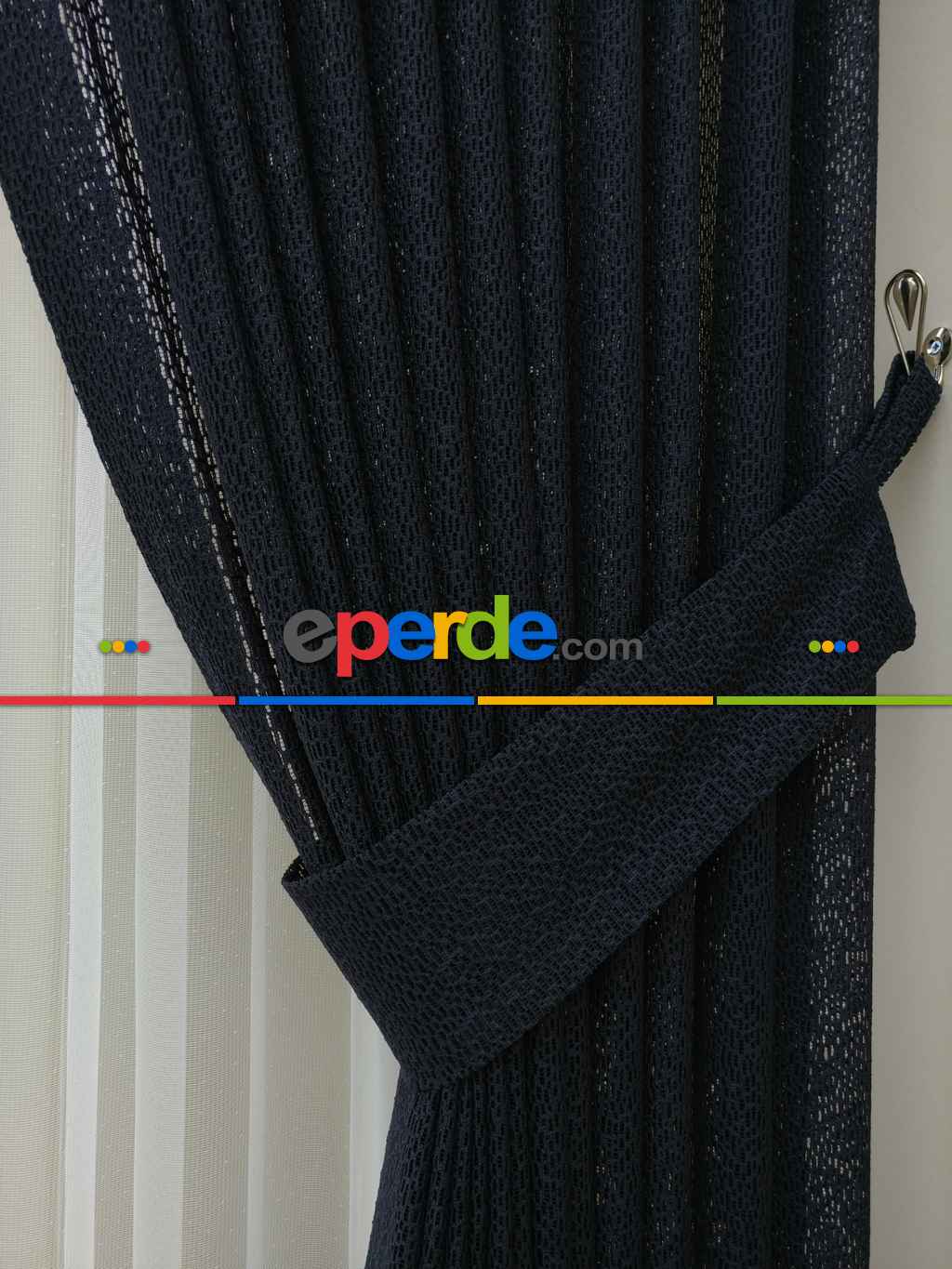 Antrasit Desenli Tül Fon Perde- Antrasit