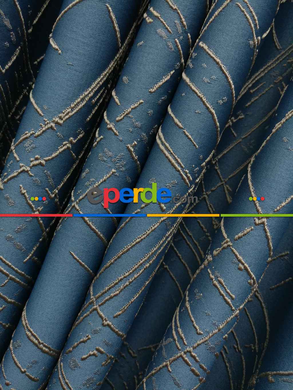 Jakar Desenli Fon Perde- Hardal Sarısı-petrol Mavisi