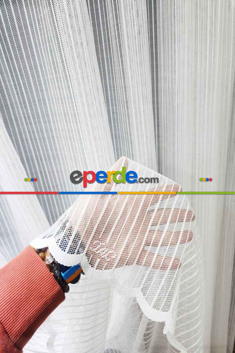 Taç Örme Çizgili Yeni Model Tasarım Renk Desen Tül Perde