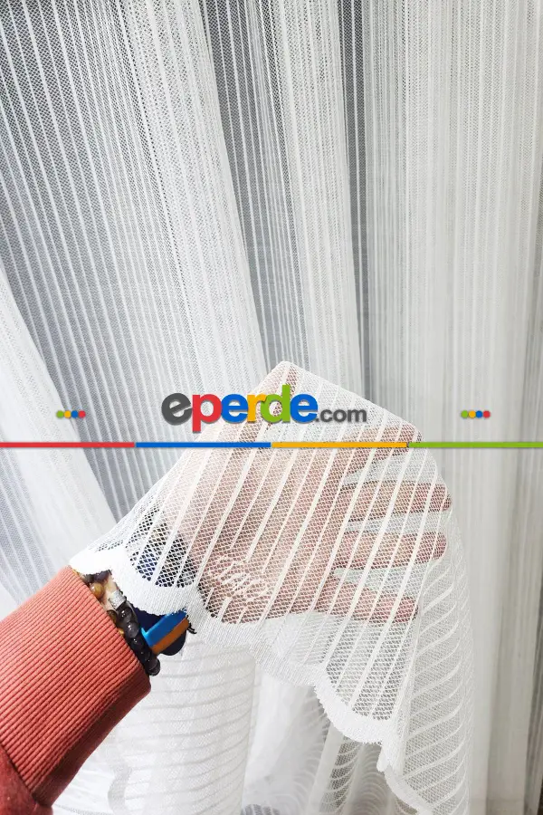 Taç Örme Çizgili Yeni Model Tasarım Renk Desen Tül Perde