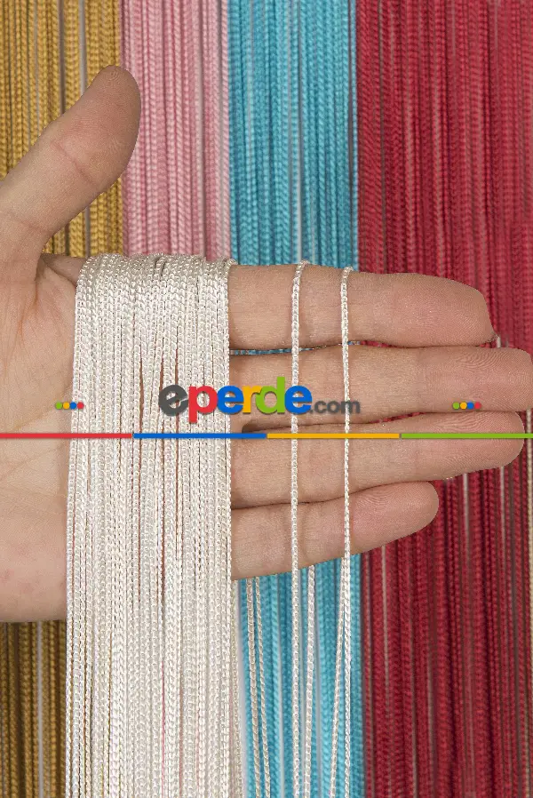 İnce Zincir Seri İp Perde Krem- Krem