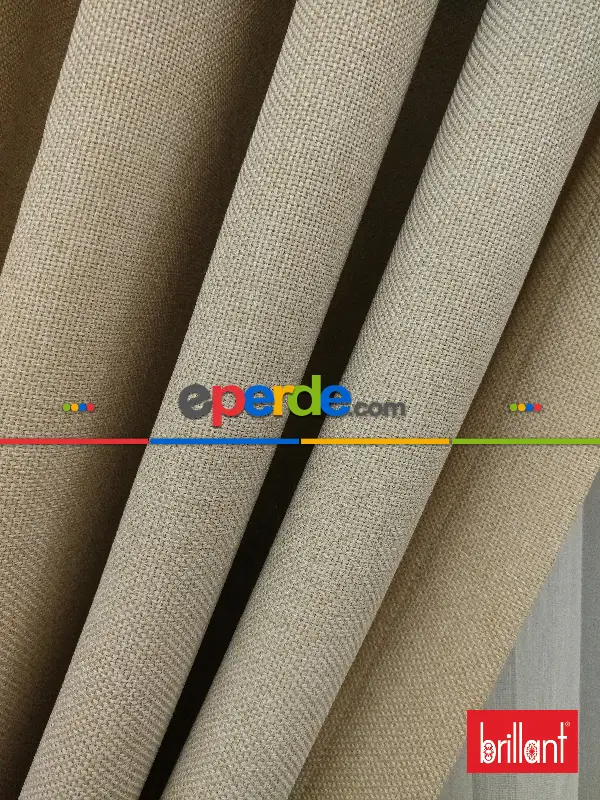 Yatak Odası - Brillant Keten Koyu Krem Renk Düz Fon Perde - Krem Koyu