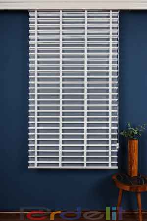 Beyaz 50mm Silüet Kumaş Jaluzi Perde