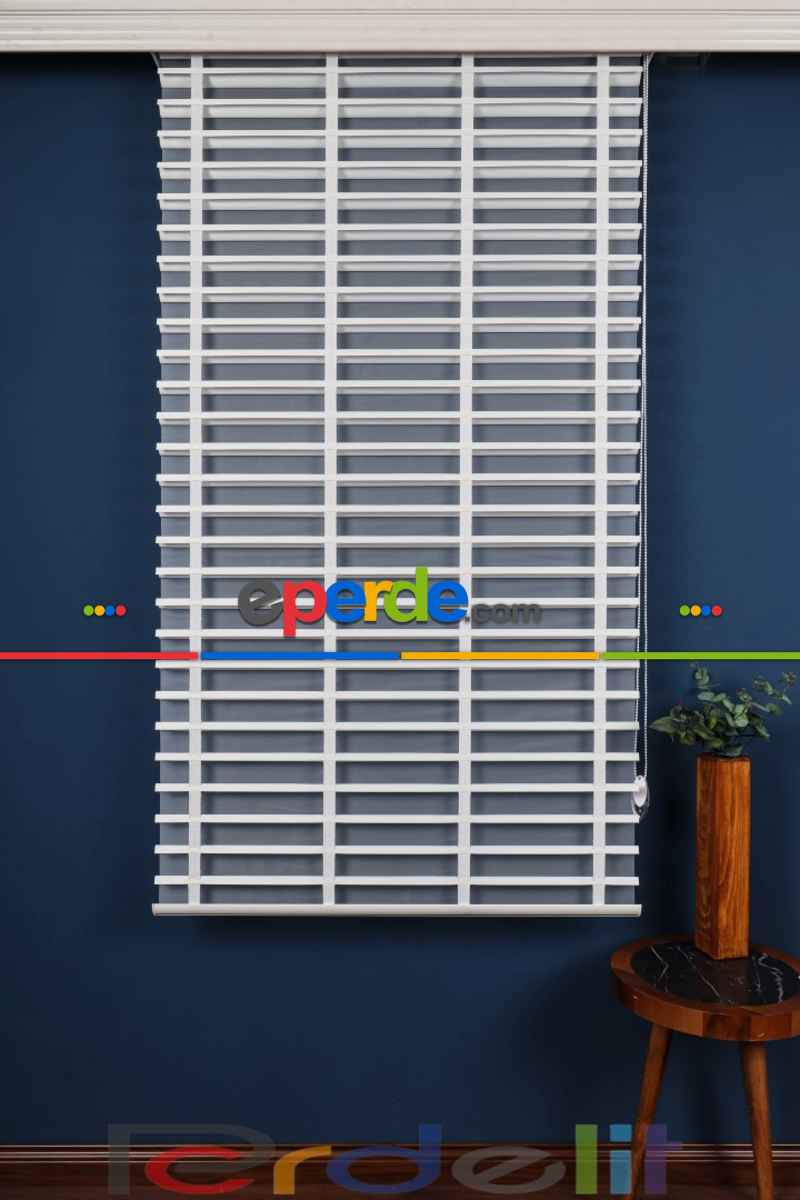 Beyaz 50mm Silüet Kumaş Jaluzi Perde