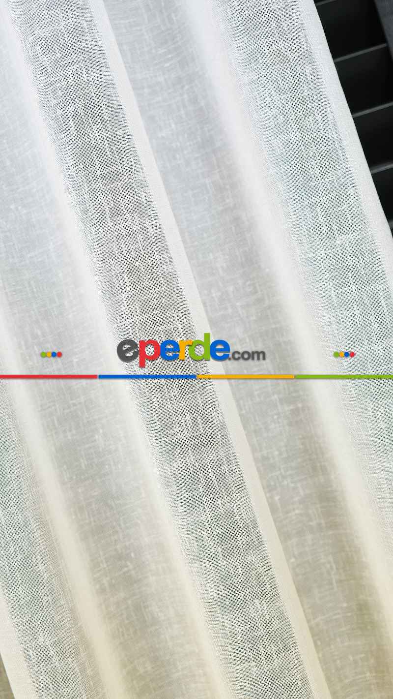 Keten Ekru Sarı Degrade Geçişli Tül Perde, Ağır Gramajlı Premium Seri, Eteği Kurşunlu