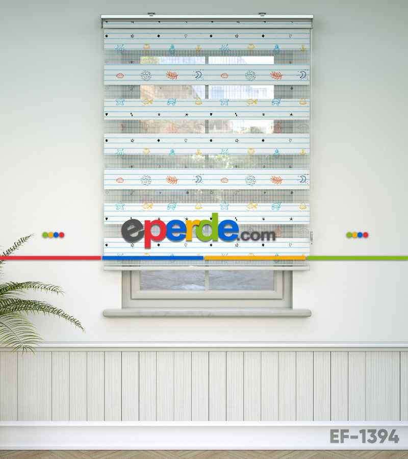 Denizci Desen Baskılı Zebra Perde- Çok Renkli