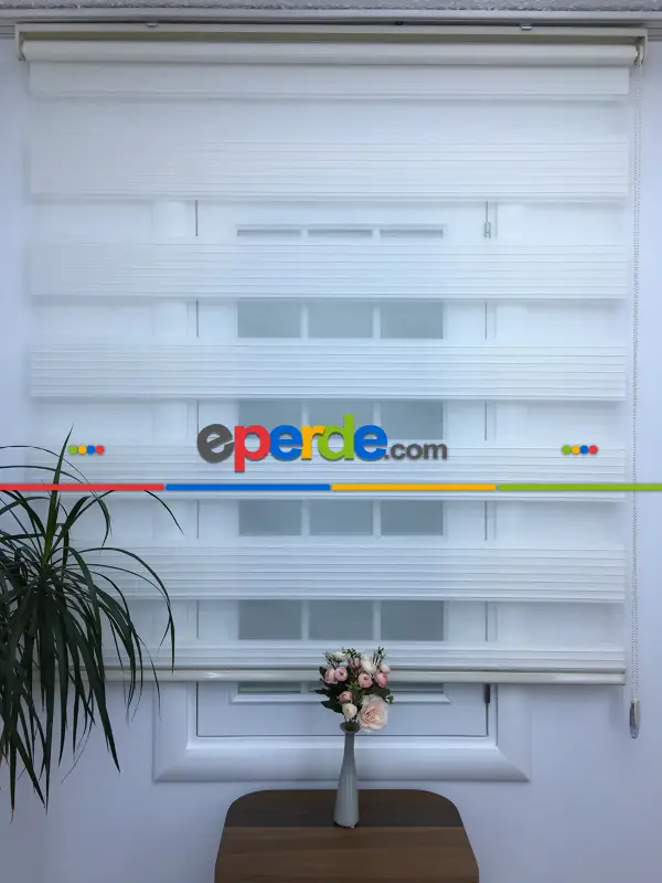 Yatak Odası - Zebra Perde - Geniş Pileli Zebra Perde- Ekru