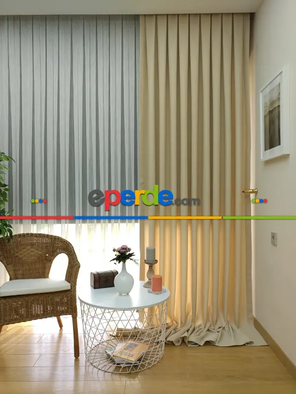 Yatak Odası - Açık Krem Rengi - Düz Keten Fon Perde (  Keten Fon Perde)- Taş Rengi