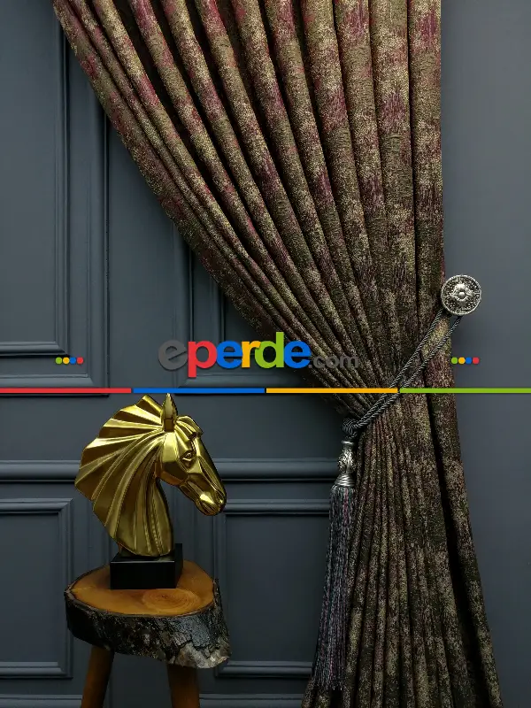 Modern Desenli Jakarlı Salon Fon Perdesi 2025 Series Özel Renkler- Bej-haki-bordo-fıstık Yeşili