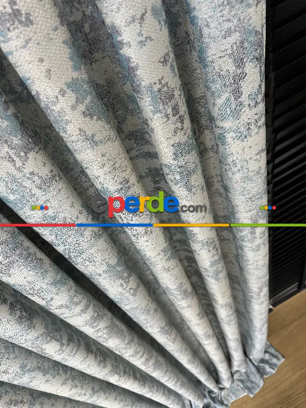 Yatak Odası - PatineDesenli Petrol Turkuaz Yeşil Desenli Jakar Fon Perde (180)- Antrasit