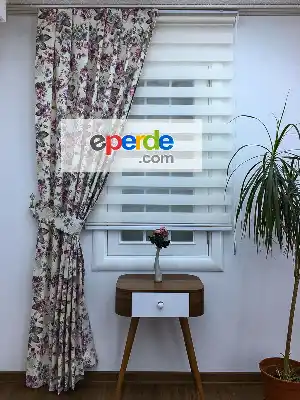 Çiçekli Desen Fon Perde 2016 Pembe - Gri- Turkuaz-Eflatun