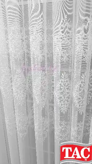 Taç Damask Sıra İşlemeli Ara Desenli Nakış İşlemeli Desen Tasarım Salon Tül Perdesi
